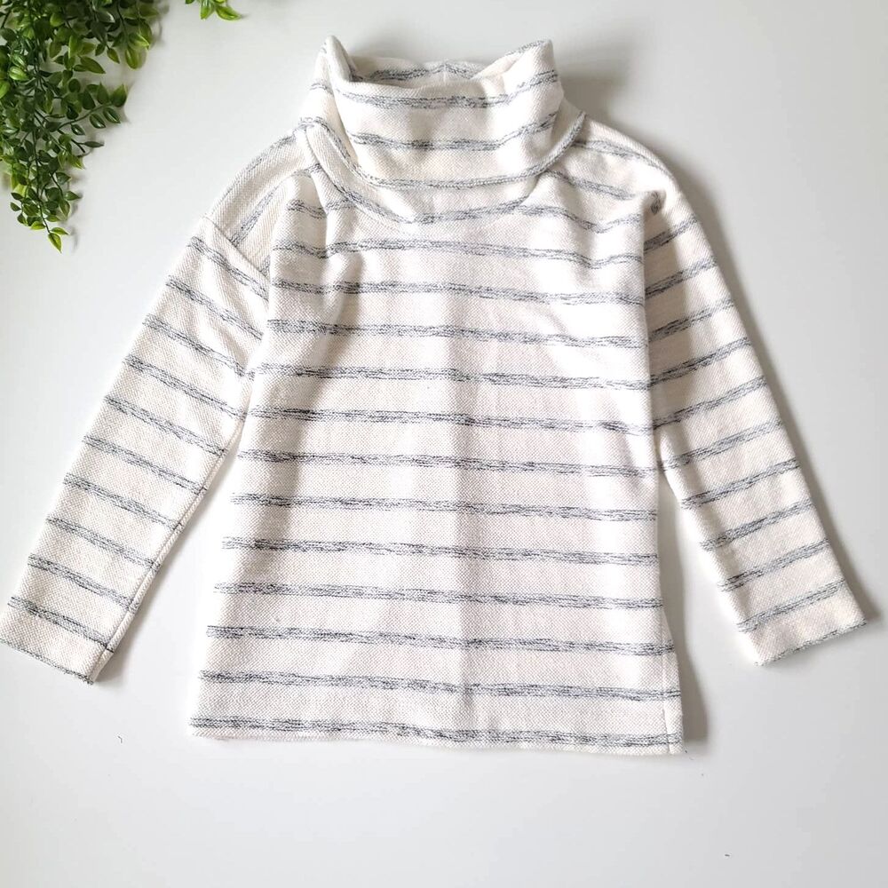 LOFT Turtle Neck Long Sleeves Striped White Gray Pullover Sweater Size XS